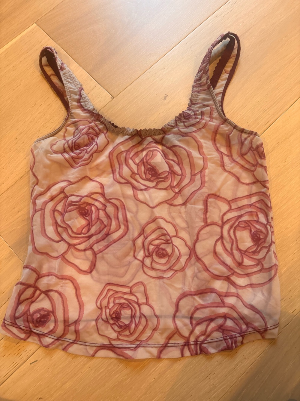Floral Sheer Cami Top | Pink Rose Print | Ruched Sides 🌹